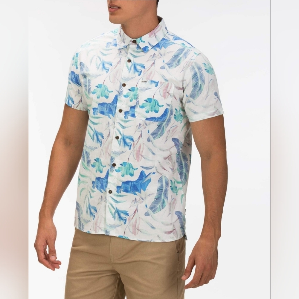 Hurley Fat Cap Short Sleeve Tropical Print Shirt Size M